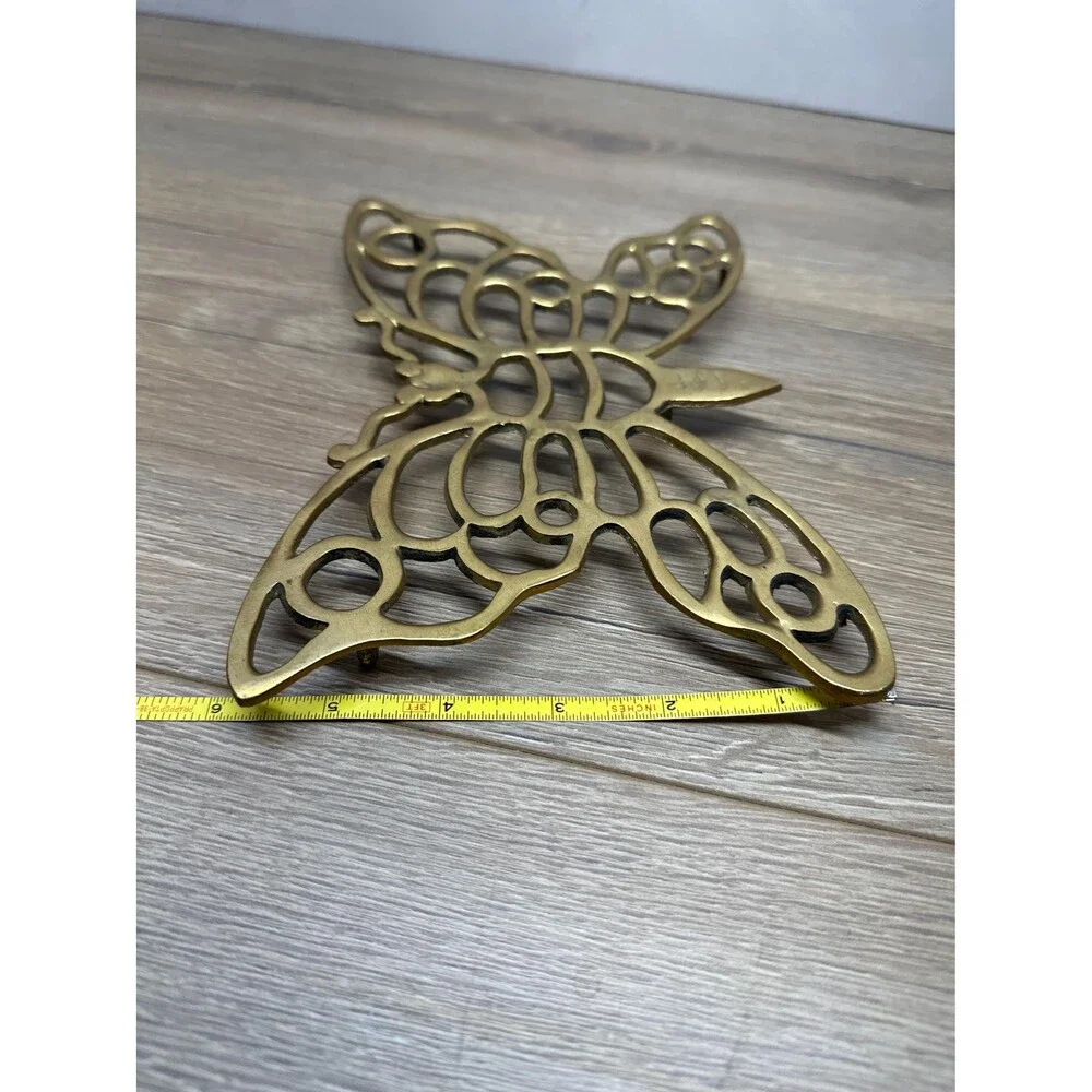 Vintage Solid Brass Butterfly Trivet Hot Plate Butterfly Kitchen Decor, 8.5 Inch